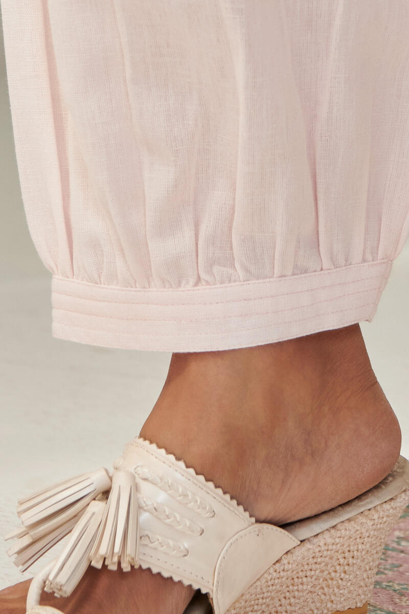 Roza Light Pink Flax Cotton Izhaar Pants
