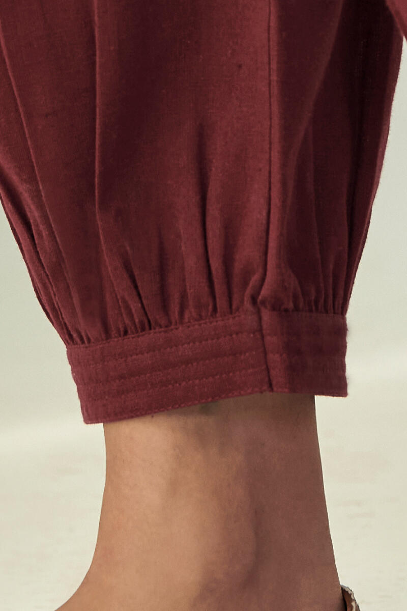 Roza Maroon Flax Cotton Izhaar Pants