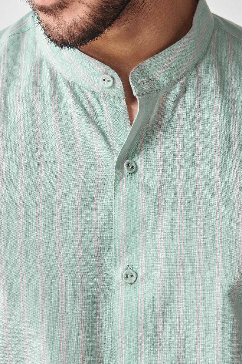 Zaid Sea Green Stripe Handloom Shirt