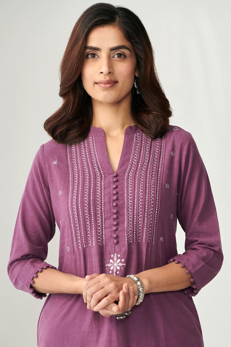Kashida Purple Handloom Kurta