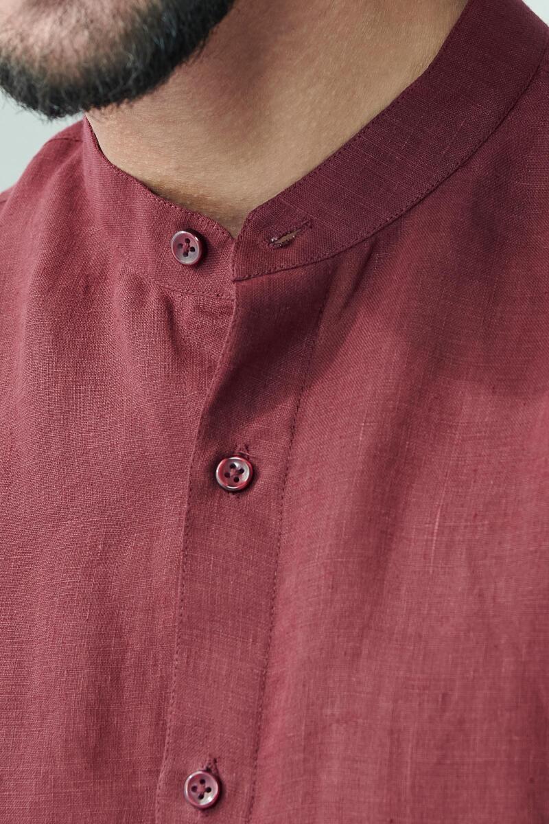 Zaid Maroon Linen Shirt