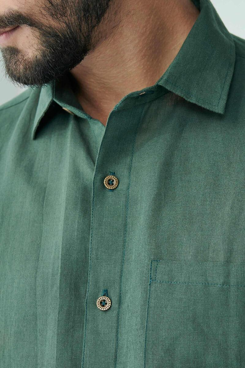 Zaid Green Cotton Linen Shirt