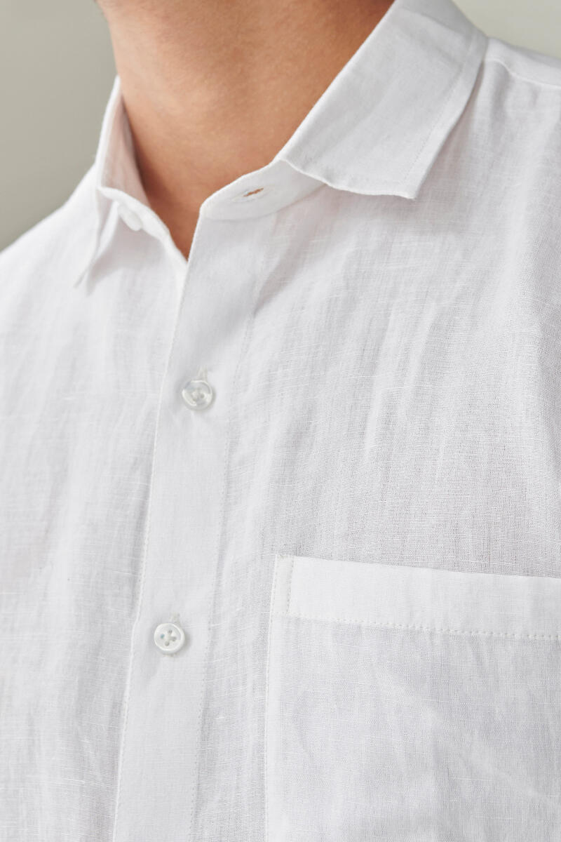 Zaid White Cotton Linen Shirt