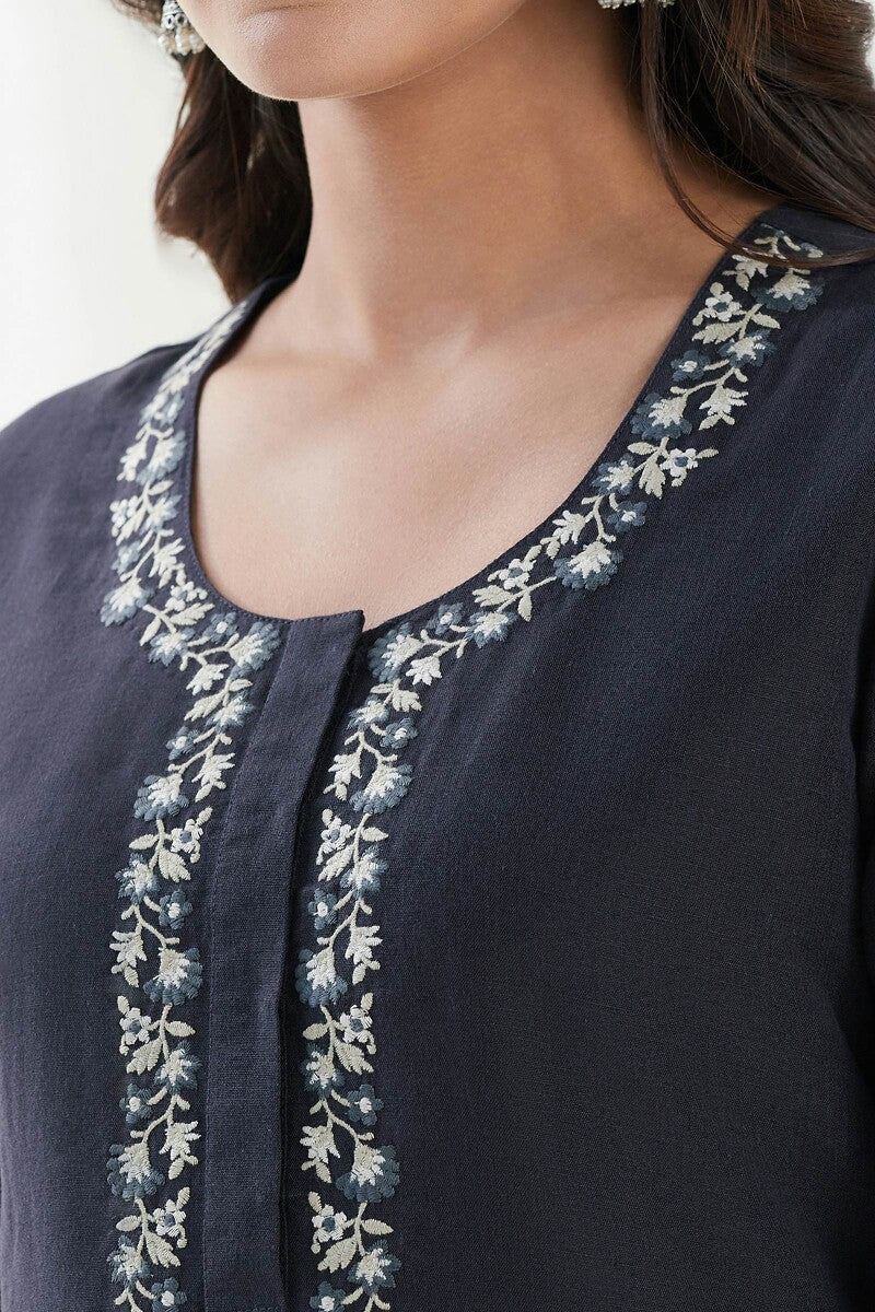 Roza Saira Blue Cotton Linen Kurta