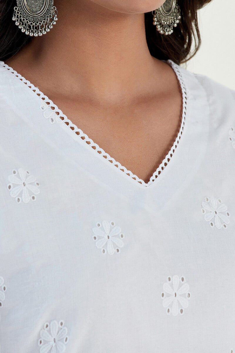 Raahat Sameera White Schiffli Kurta