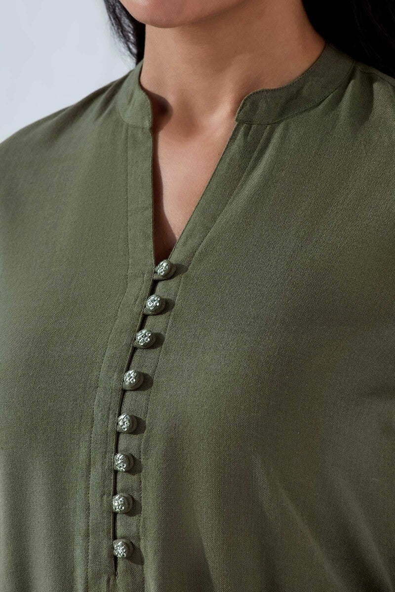 Nasrine Rehmat Olive Green Handloom Kurta