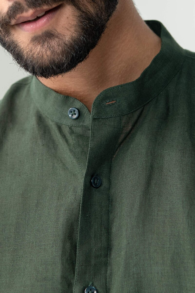 Zaid Dark Green Linen Shirt