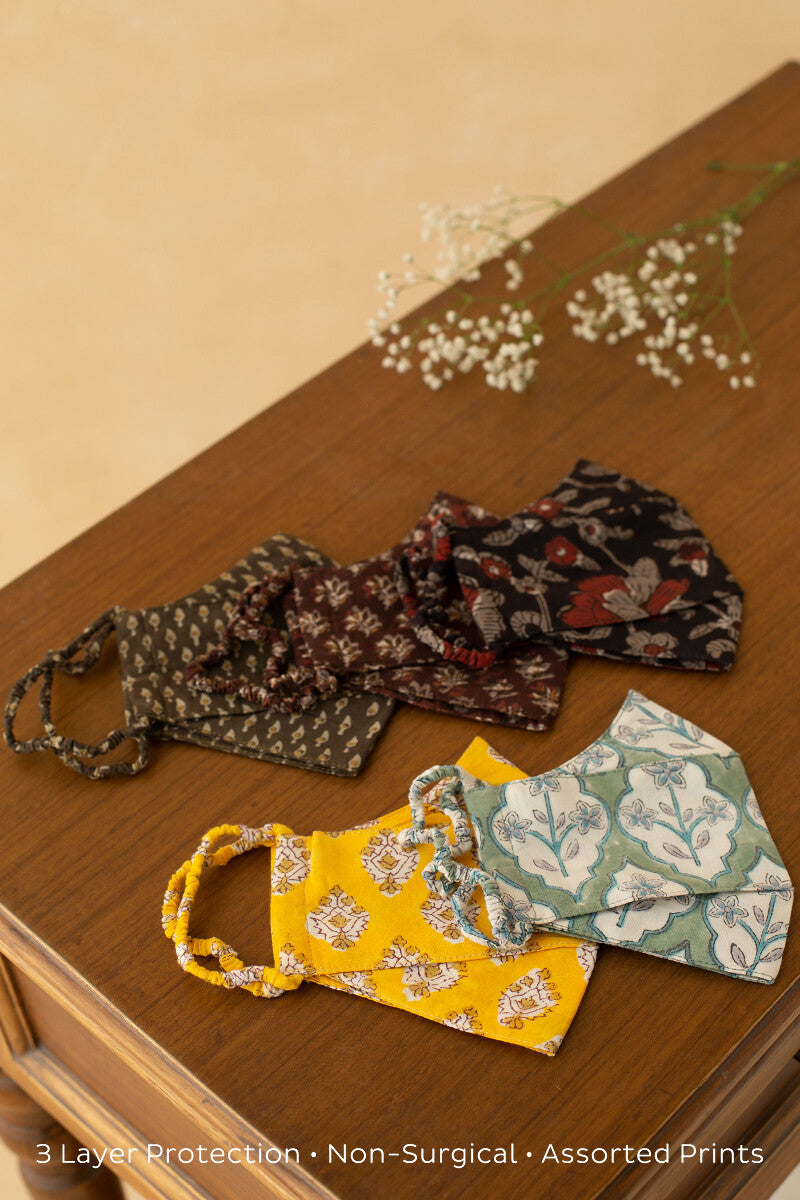 Pack of 5: Block-Printed Face Masks