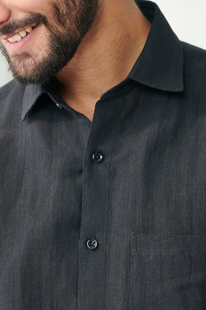 Zaid Black Cotton Linen Shirt