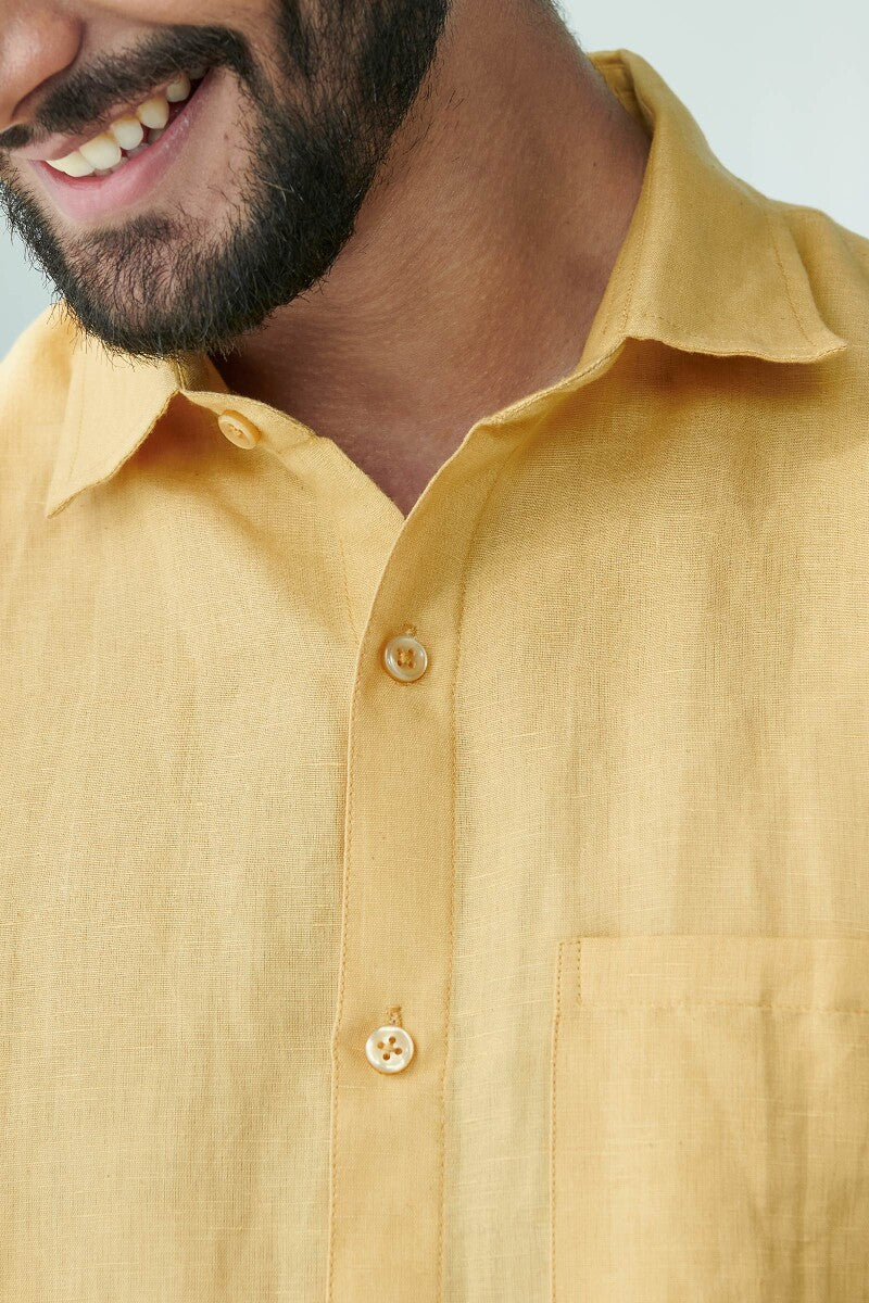 Zaid Yellow Cotton Linen Shirt