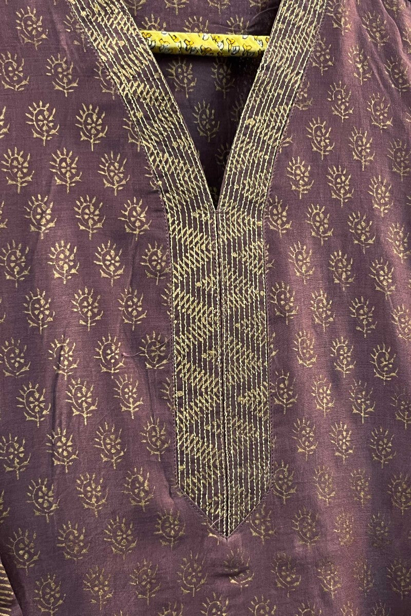 FG Specials: 1 Of 1- Purple Hand Block-Printed Chanderi Kurta