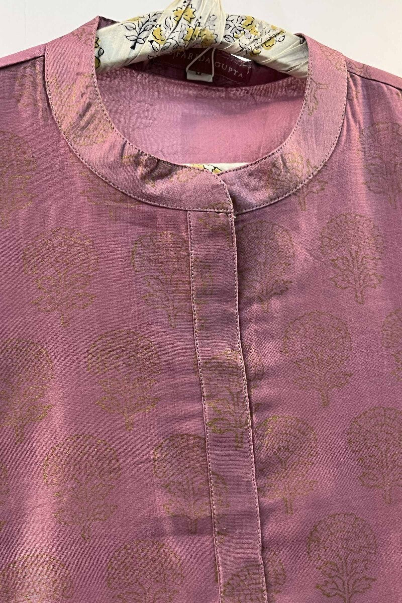 Pink Block Printed Handcrafted Straight Cotton Kurta