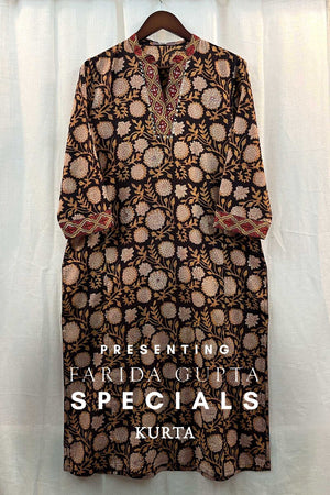 Black Hand Block-Printed Straight Cotton Kurta