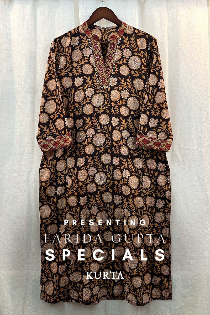Black Hand Block-Printed Straight Cotton Kurta