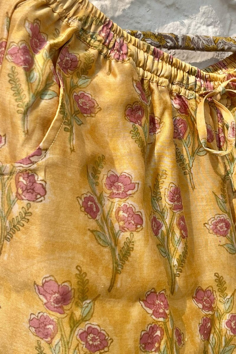 FG Specials: 1 of 1- Yellow Hand Block-Printed Chanderi Kurta Set- Medium Size