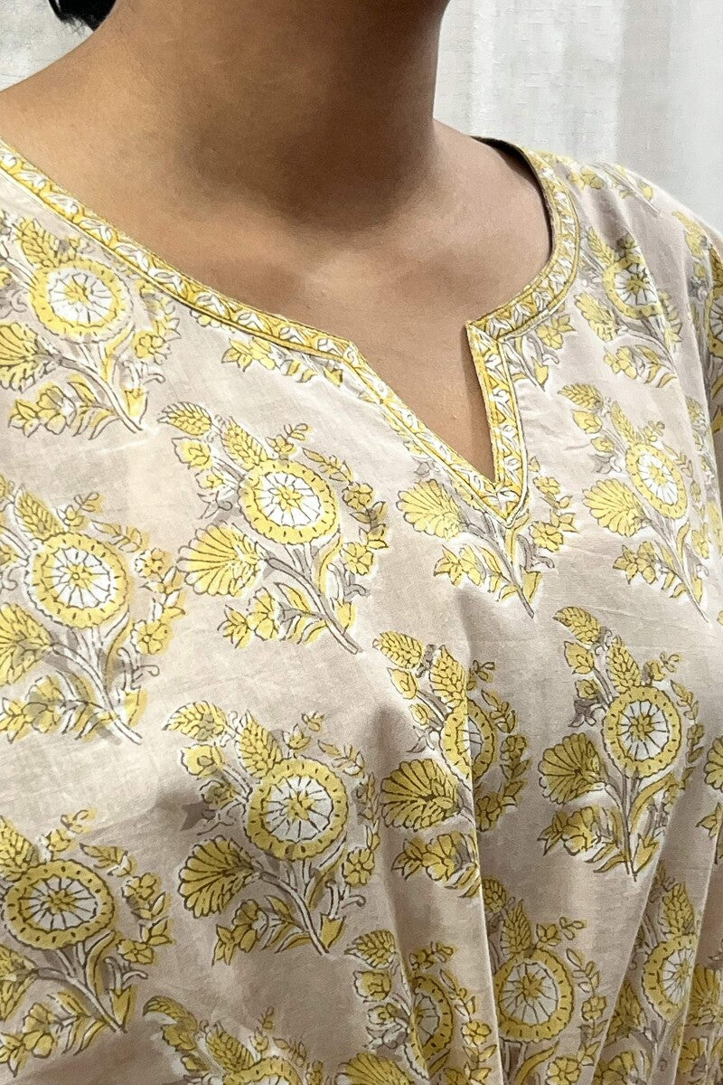 Grey Hand Block-Printed Kaftan