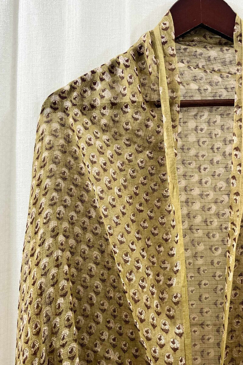 Olive Green Hand Block-Printed Dupatta