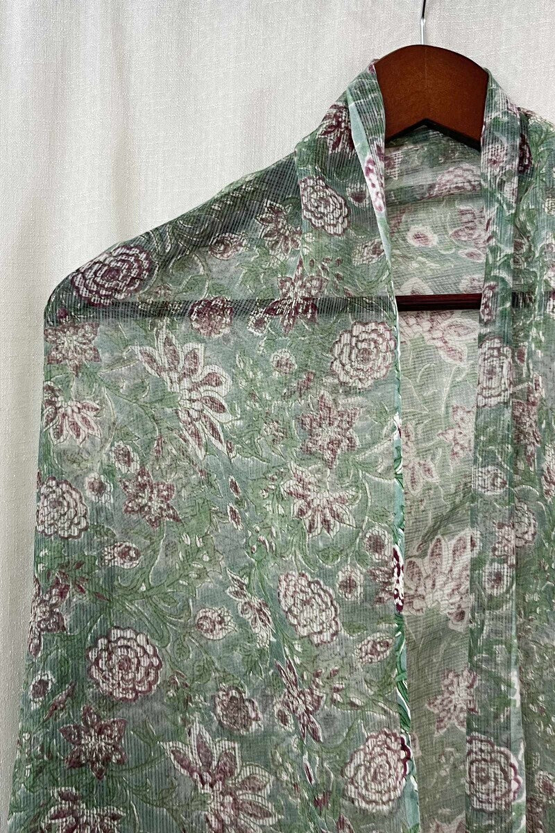 Green Hand Block-Printed Dupatta