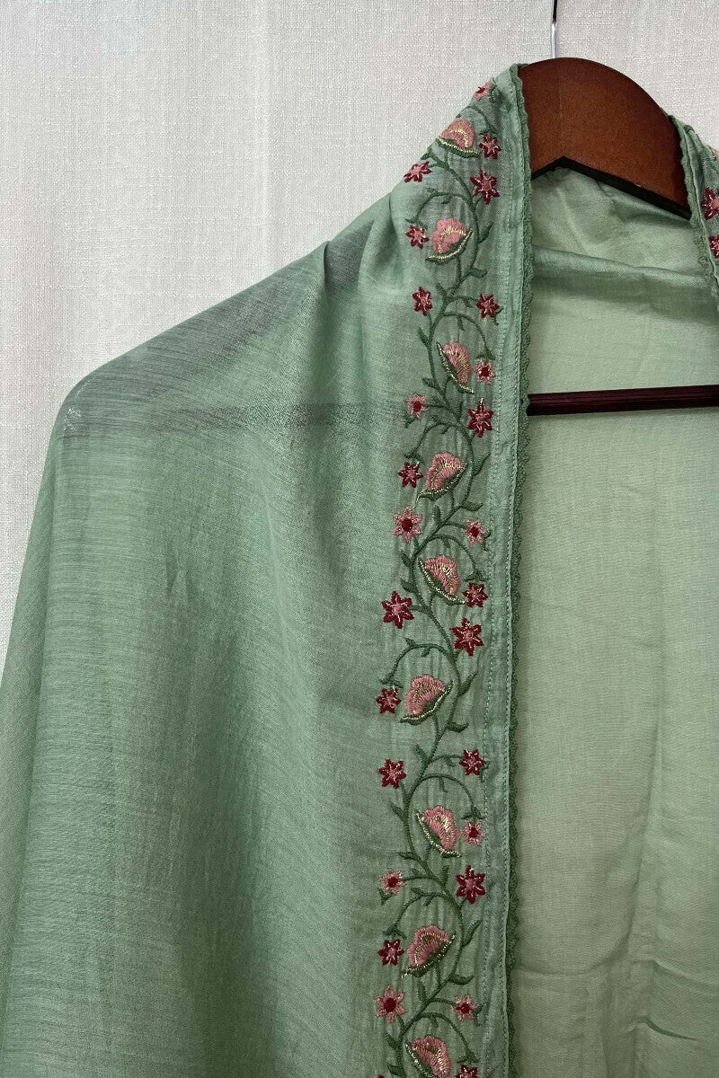 Green Cotton Silk Dupatta