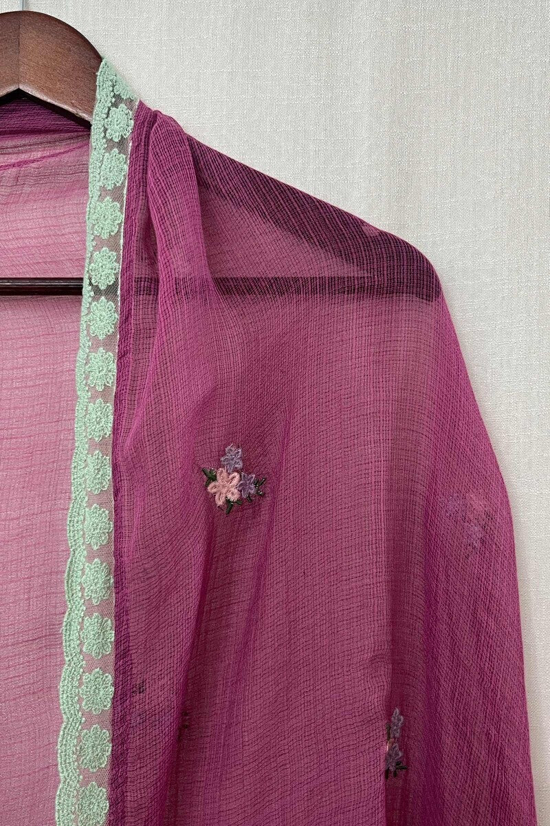 Pink Embroidered Kota Dupatta