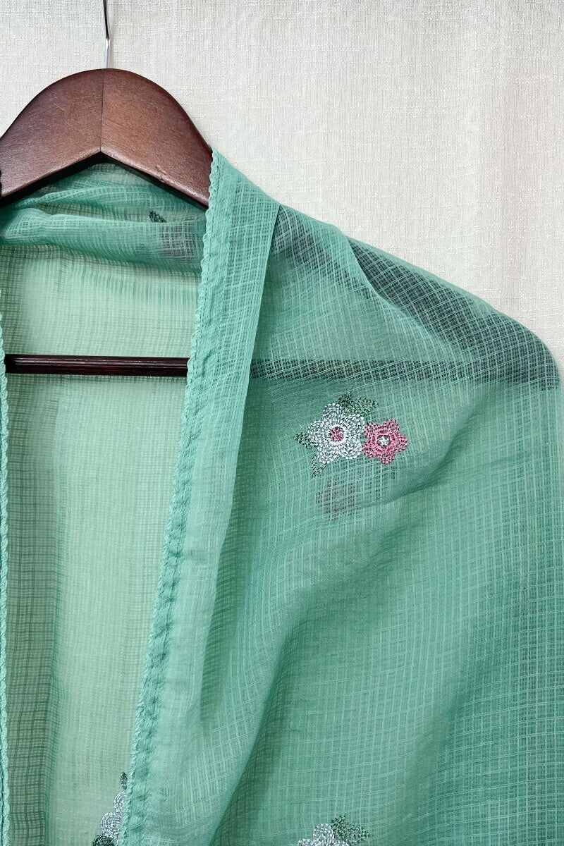 Green Embroidered Kota Dupatta