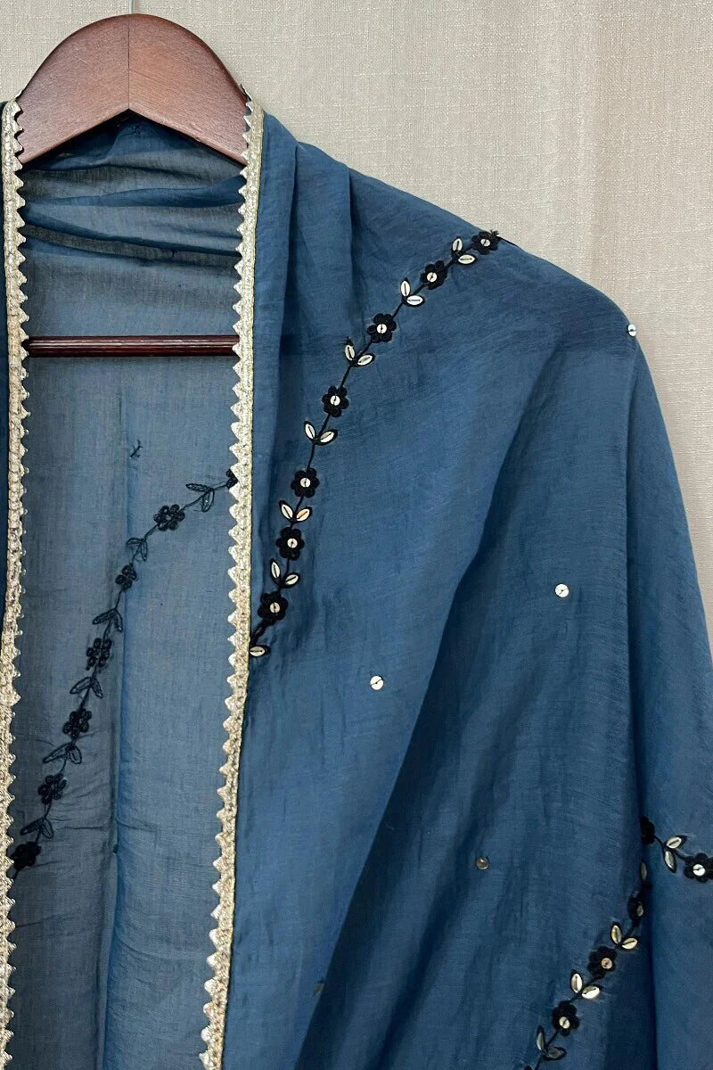 Blue Embroidered Dupatta