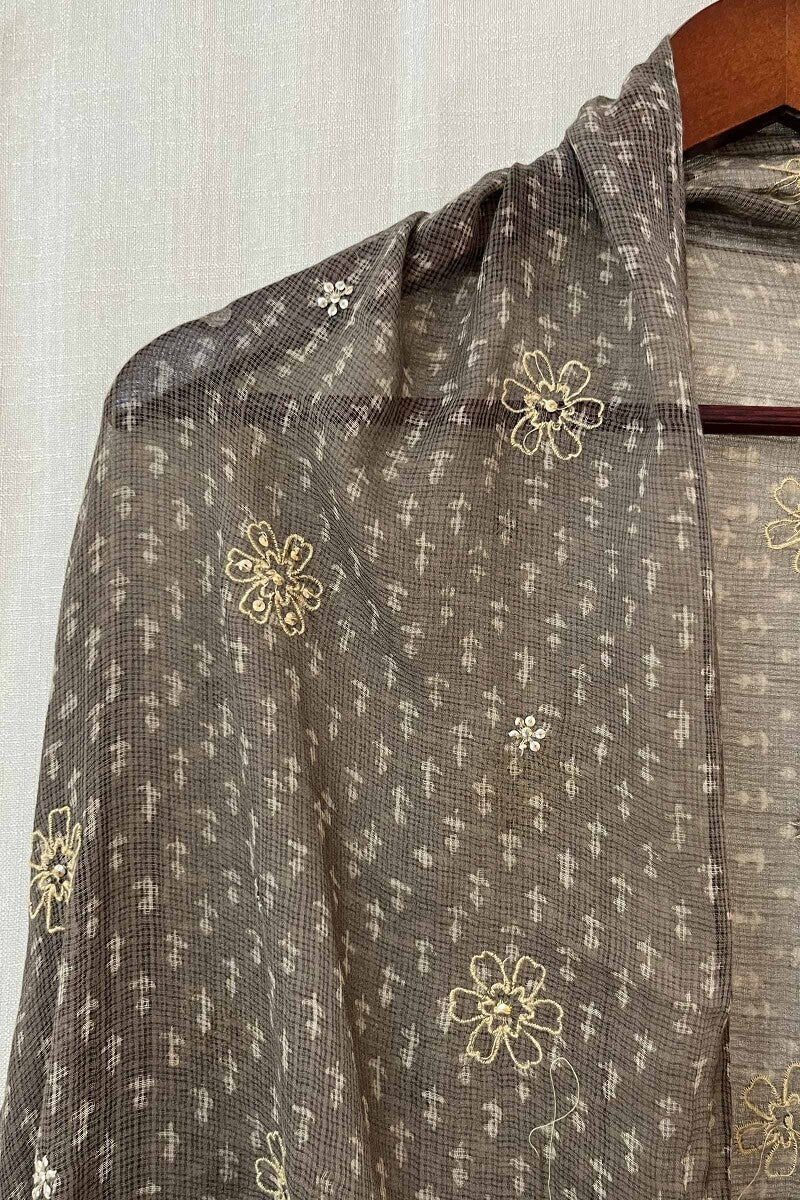 Akola Brown Embroidered Dupatta