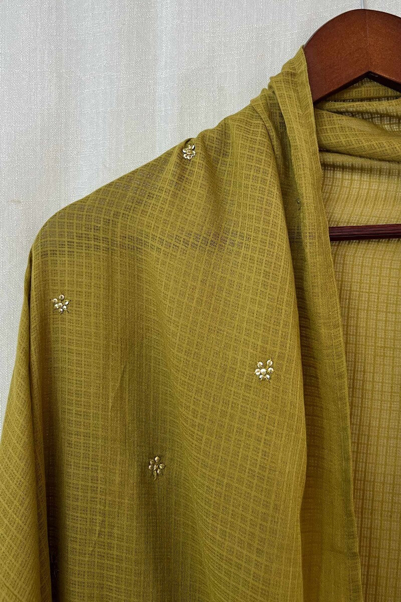 Olive Green Embroidered Kota Dupatta