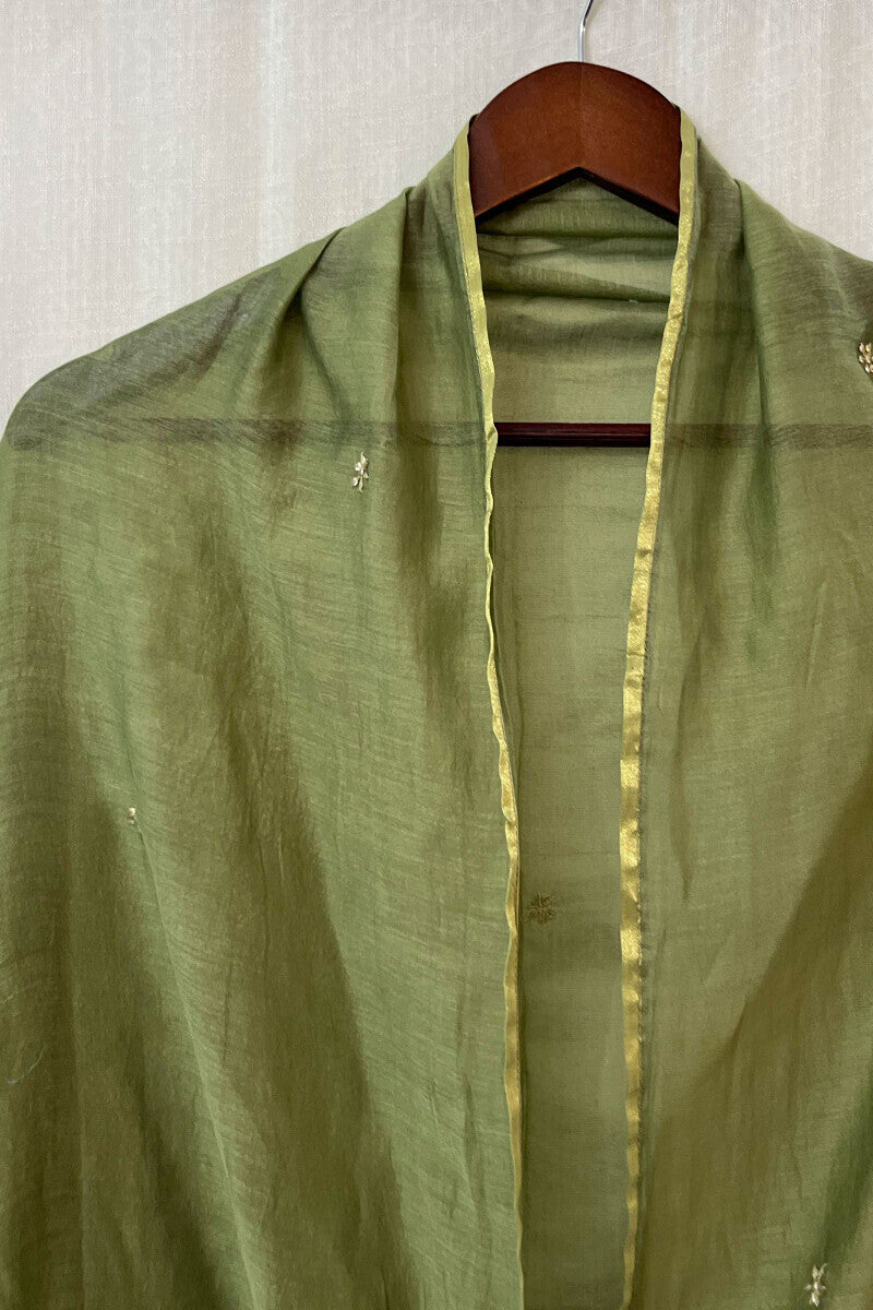 Green Embroidered Chanderi Dupatta