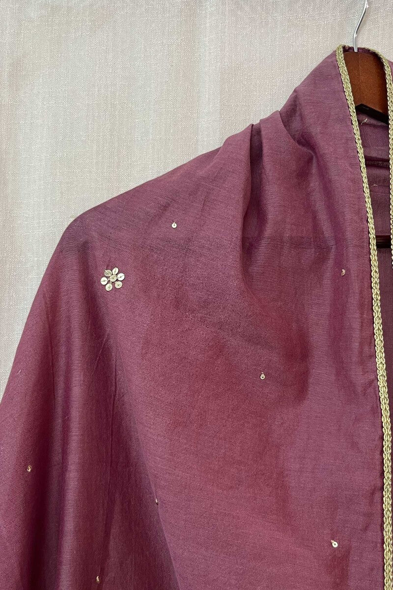 Purple Embroidered Chanderi Dupatta