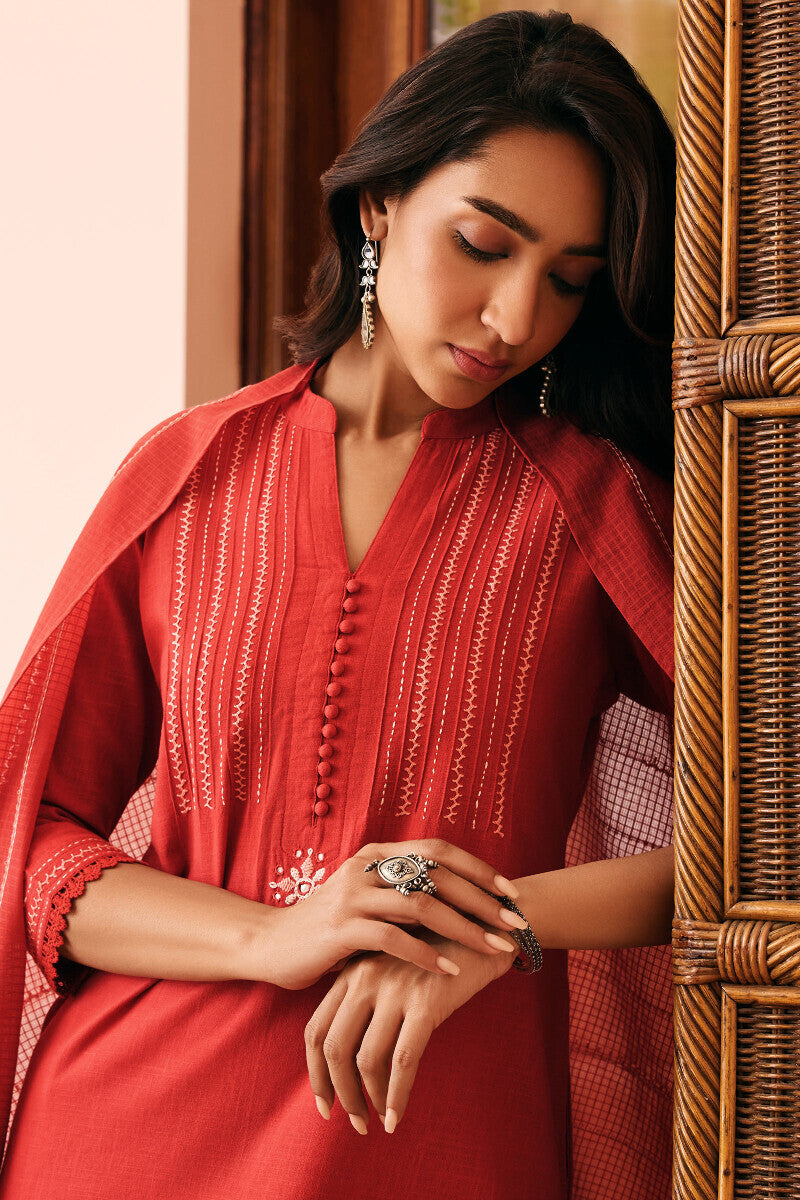 Kashida Kiara Red Kurta