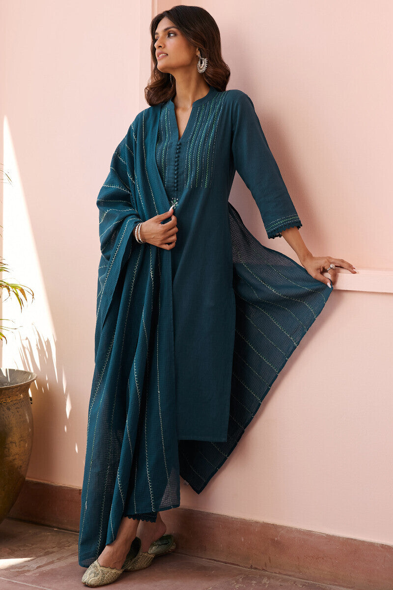 Kashida Kiara Blue Dupatta