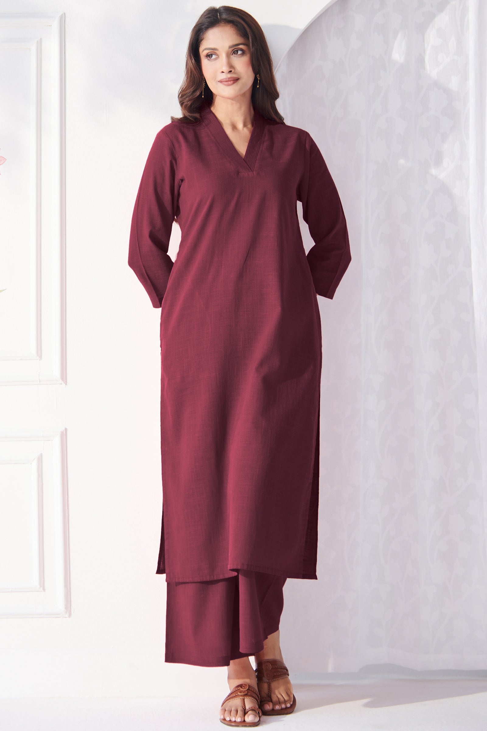 Roza Zehna Wine Kurta