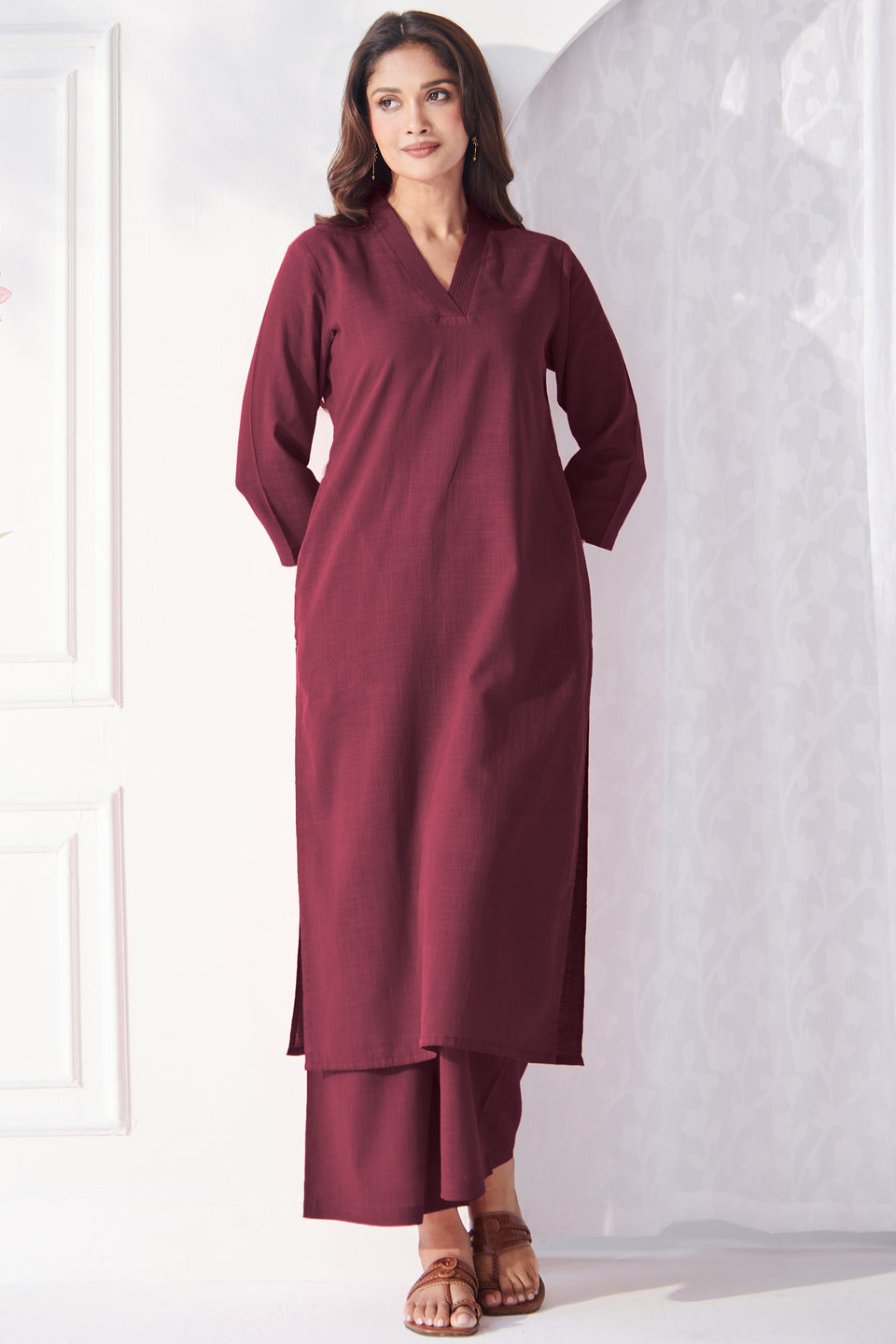 Roza Zehna Wine Kurta