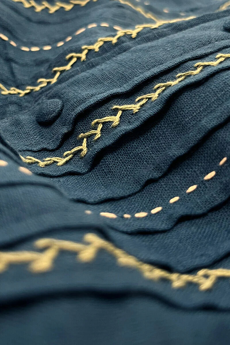 Surplus: Kashida Kiara Navy Blue Kurta
