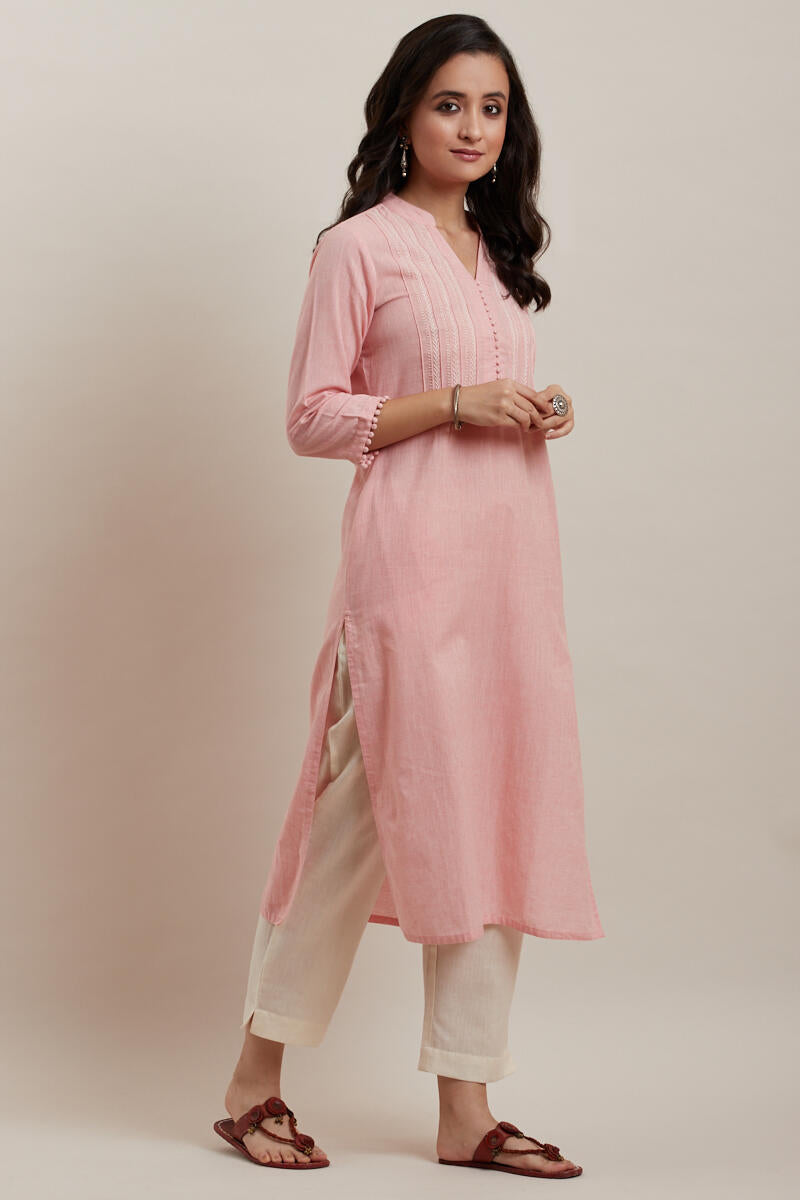 Kashida Light Pink Kurta