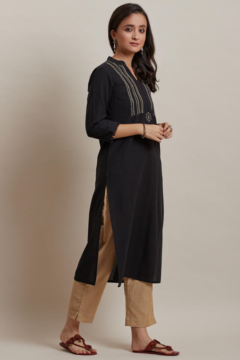 Kashida Black Kurta