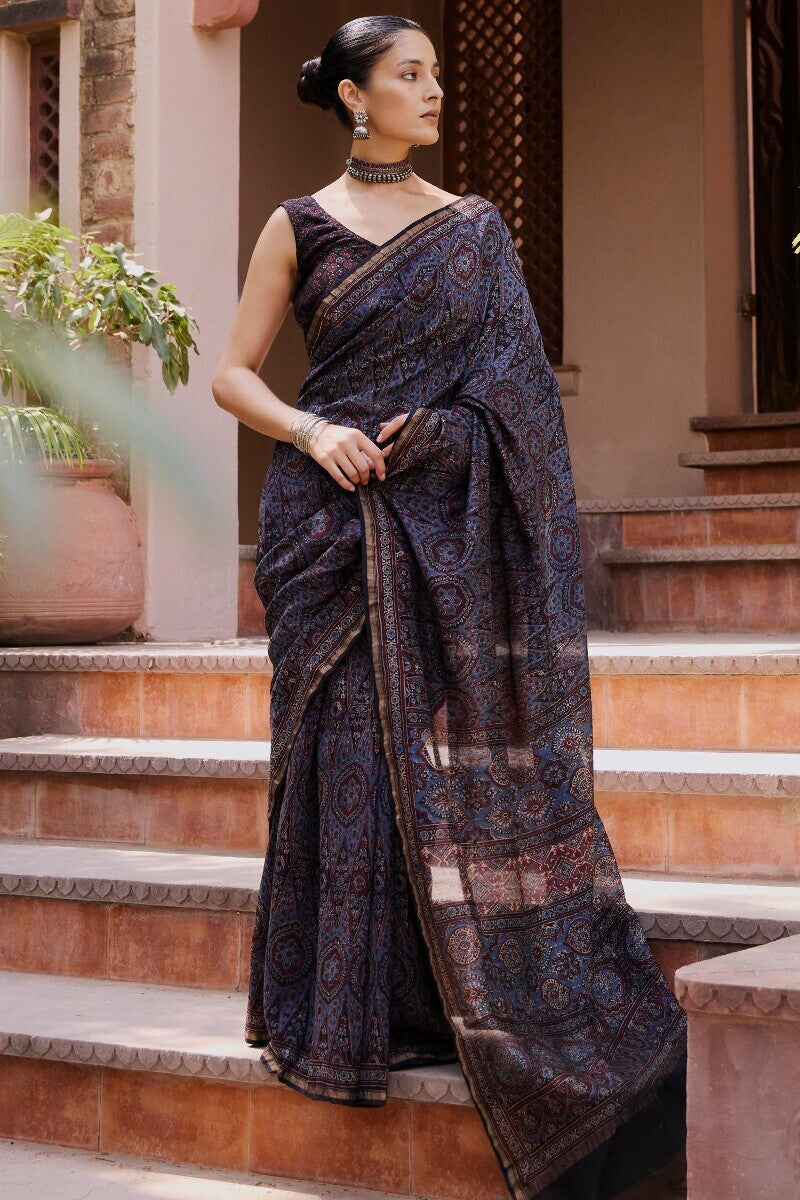 Sehra Mahzarin Ajrakh Chanderi Saree