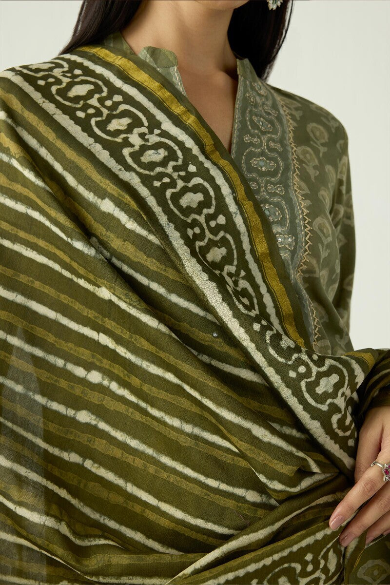 Sehra Zarah Green Dabu Chanderi Dupatta