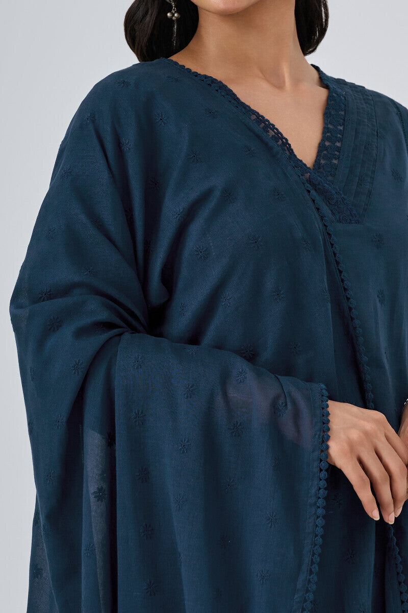 Roza Aafiyah Navy Blue Schiffli Dupatta