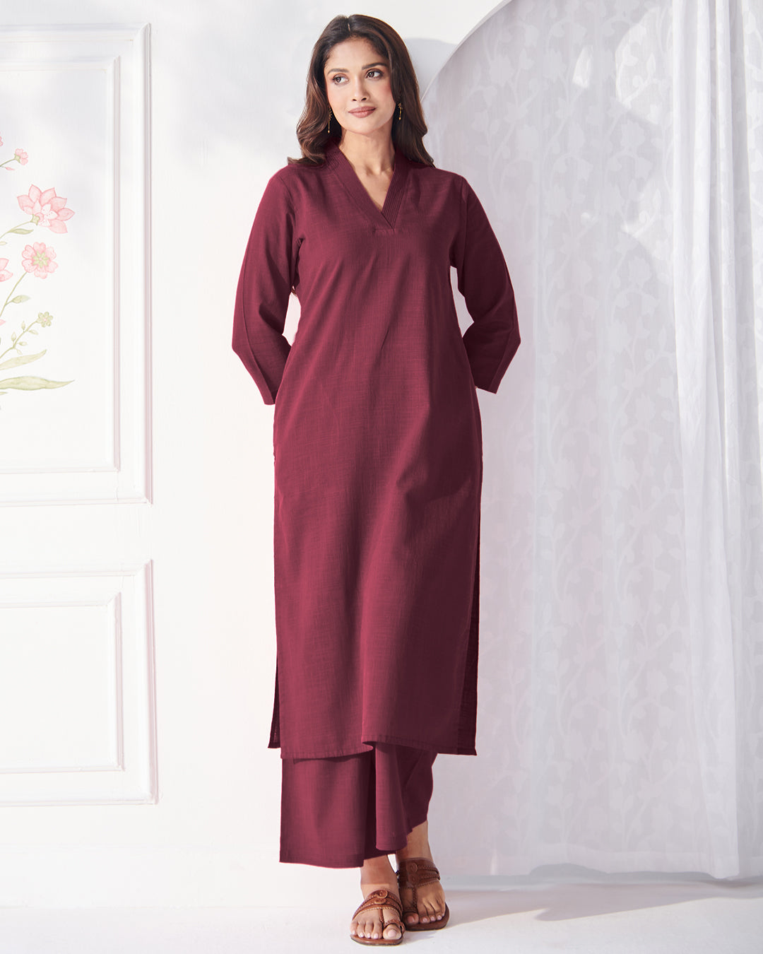 Roza Zehna Wine Kurta
