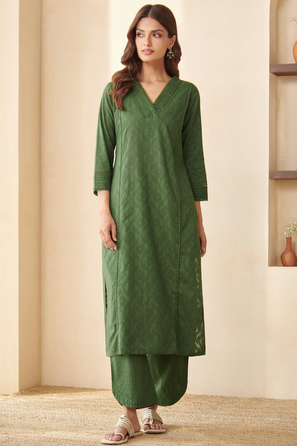 Roza Aaira Bottle Green Kurta