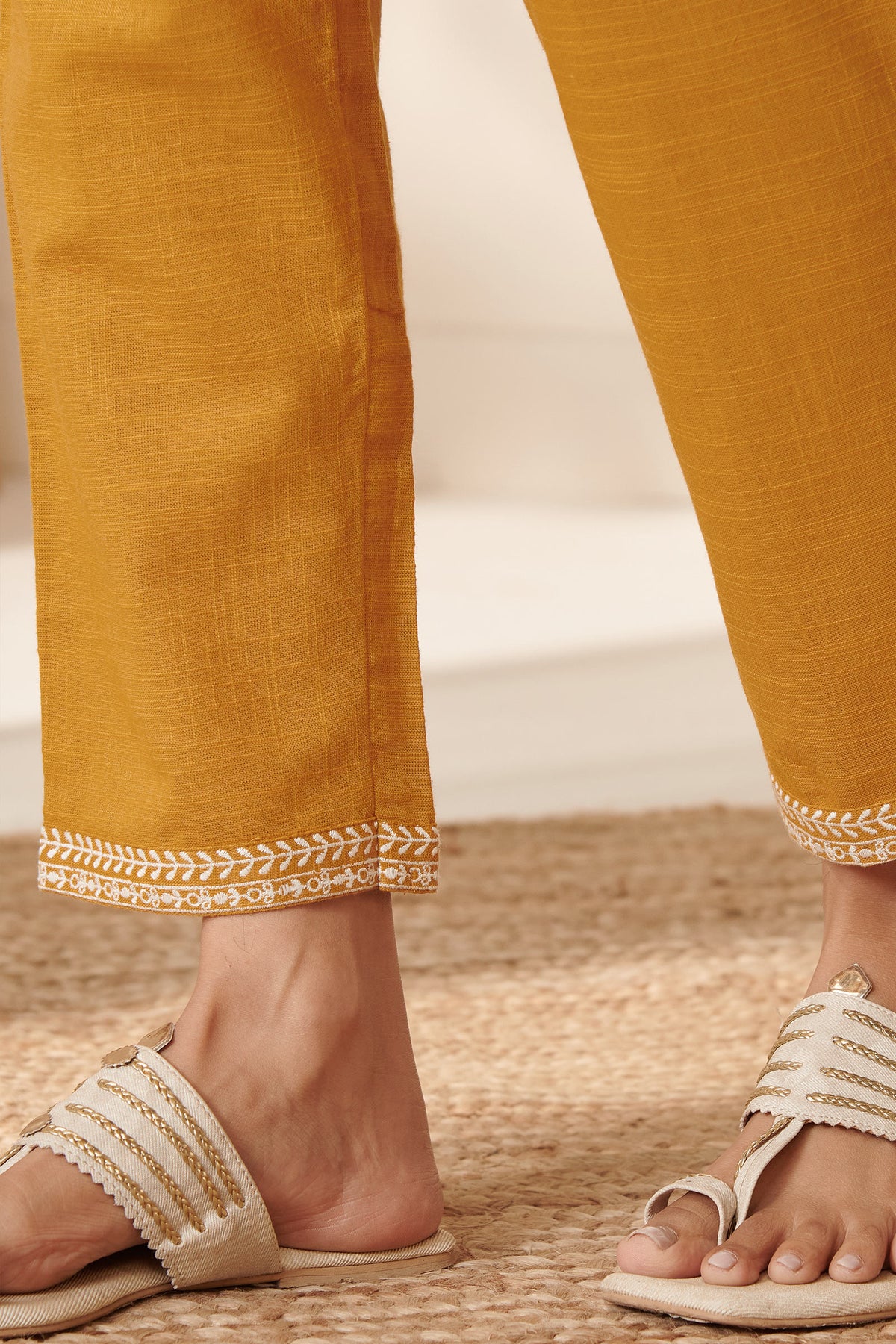 Mehraab Bano Mustard Narrow Pants