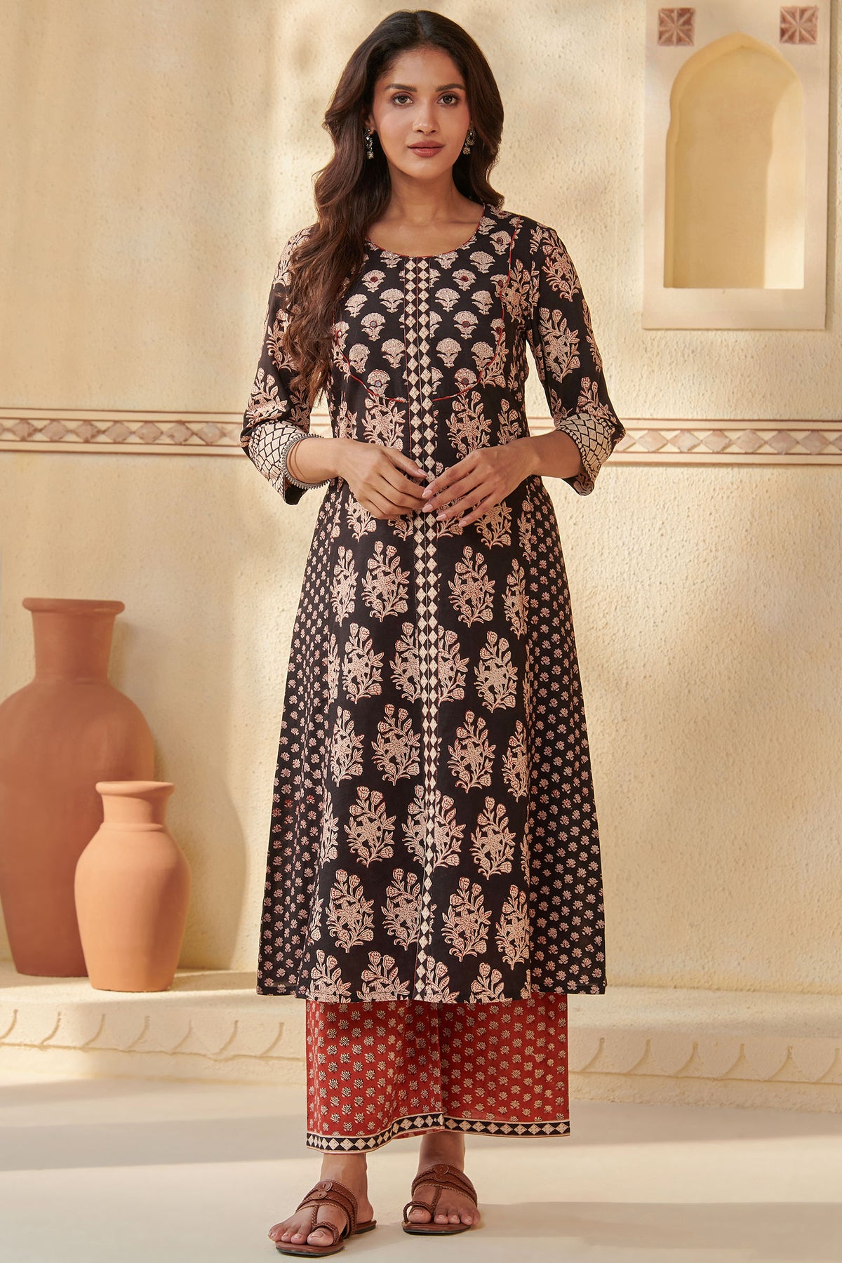 Sehra Ziah Black Bagru Kurta