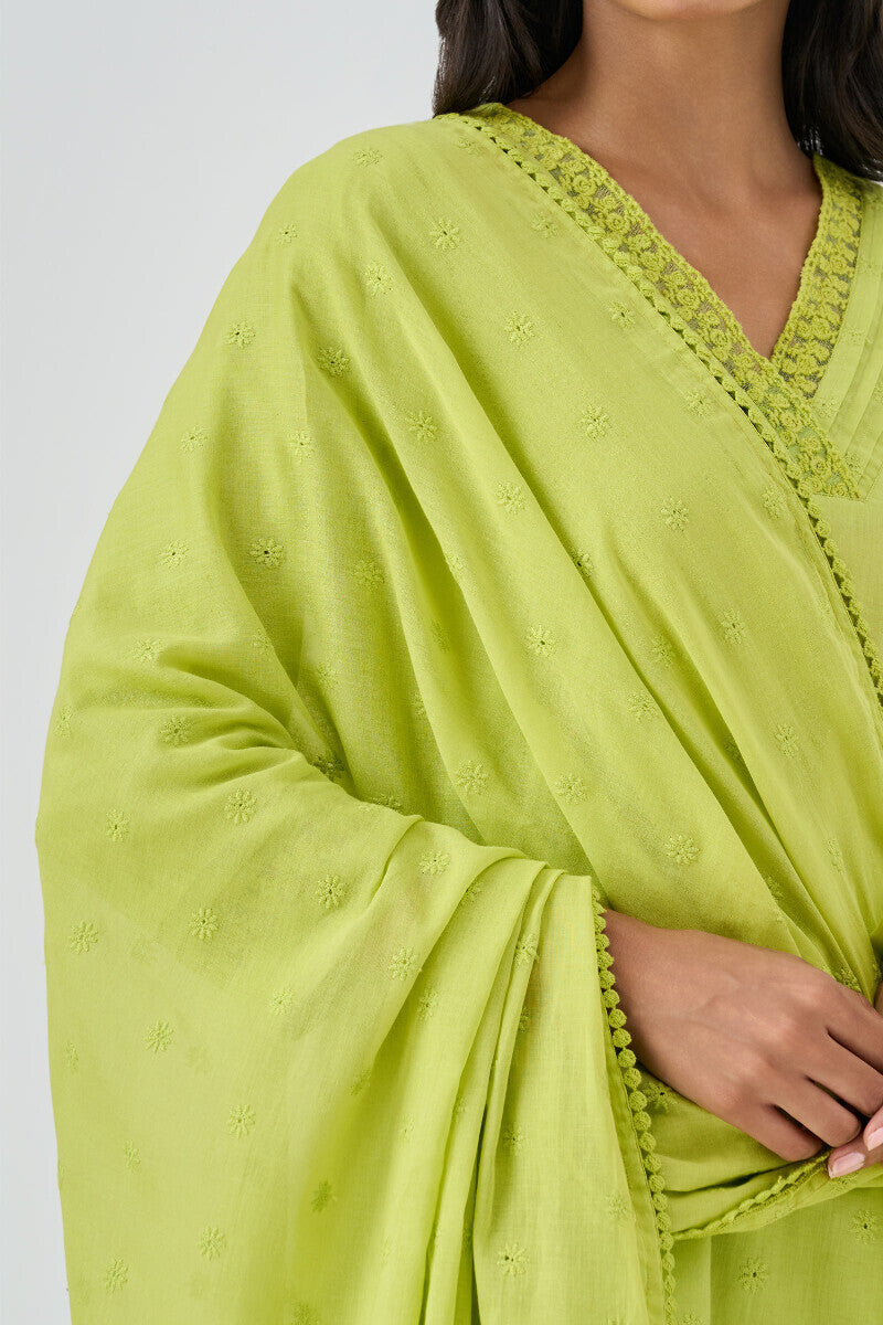 Roza Aafiyah Green Schiffli Dupatta