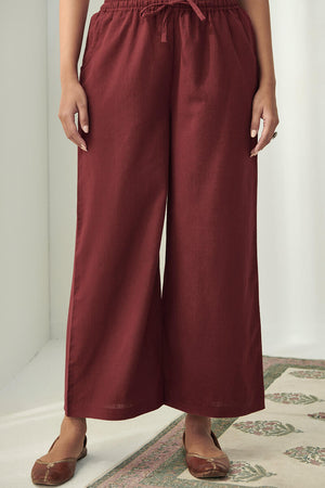 Roza Maroon Flax Cotton Farsi