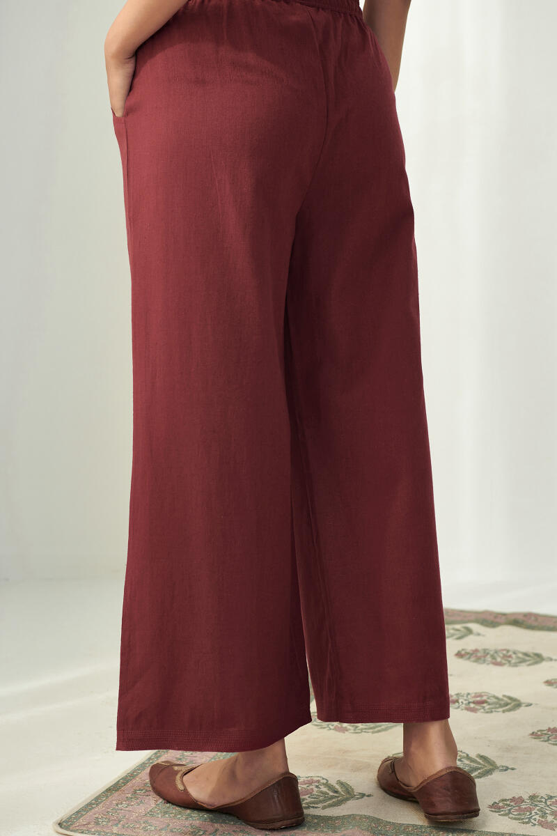 Roza Maroon Flax Cotton Farsi