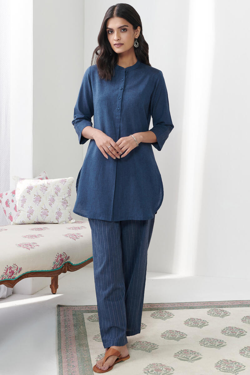 Roza Jannat Blue Handloom Loungewear Set