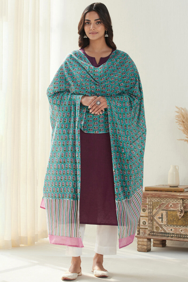 Naadirah Zoya Turquoise Sanganeri Dupatta