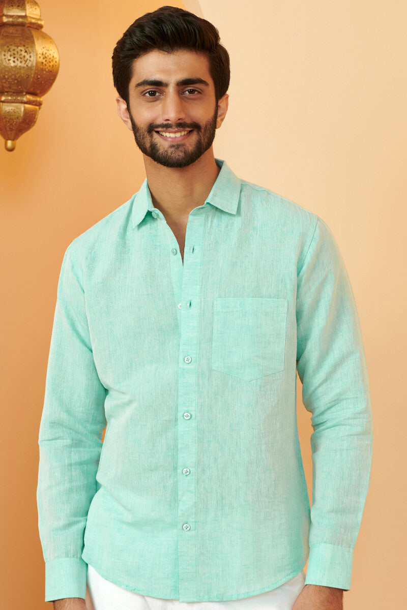 Zaid Turquoise Cotton Linen Shirt